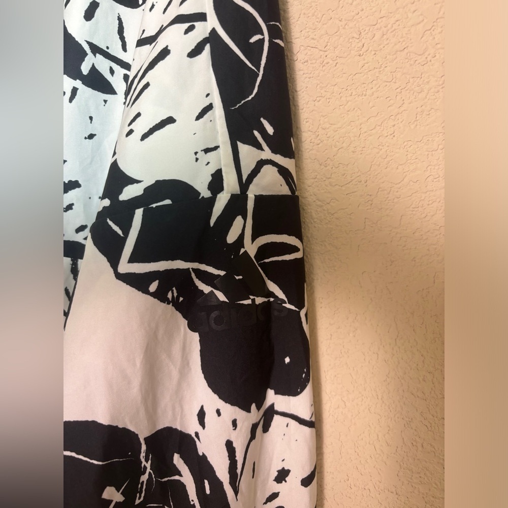 Adidas Black & White Tropical Monstera Cropped Bomber Windbreaker Jacket L - Picture 5 of 9